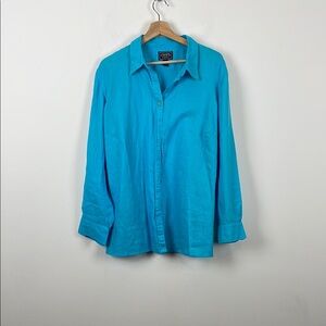 Chaps Classic Linen Beach Button Down Shirt Lightweight Roll Tab Sleeve SZ 2X